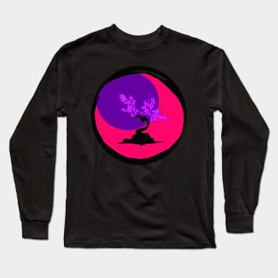 Purple and Pink Vaporwave Bonsai - Sumi inspired enso circle design Long Sleeve T-Shirt